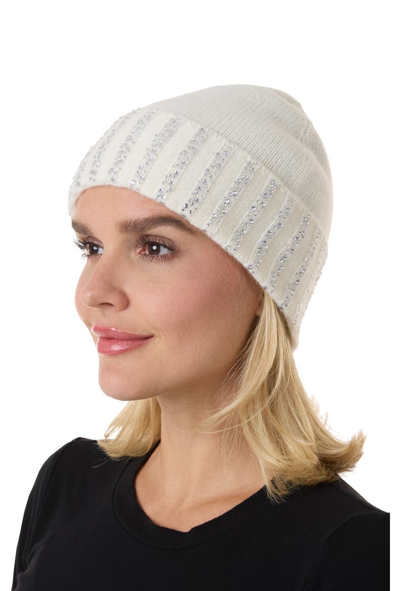 Crystal Cuffed Cashmere Beanie, Alternate, color, IVORY