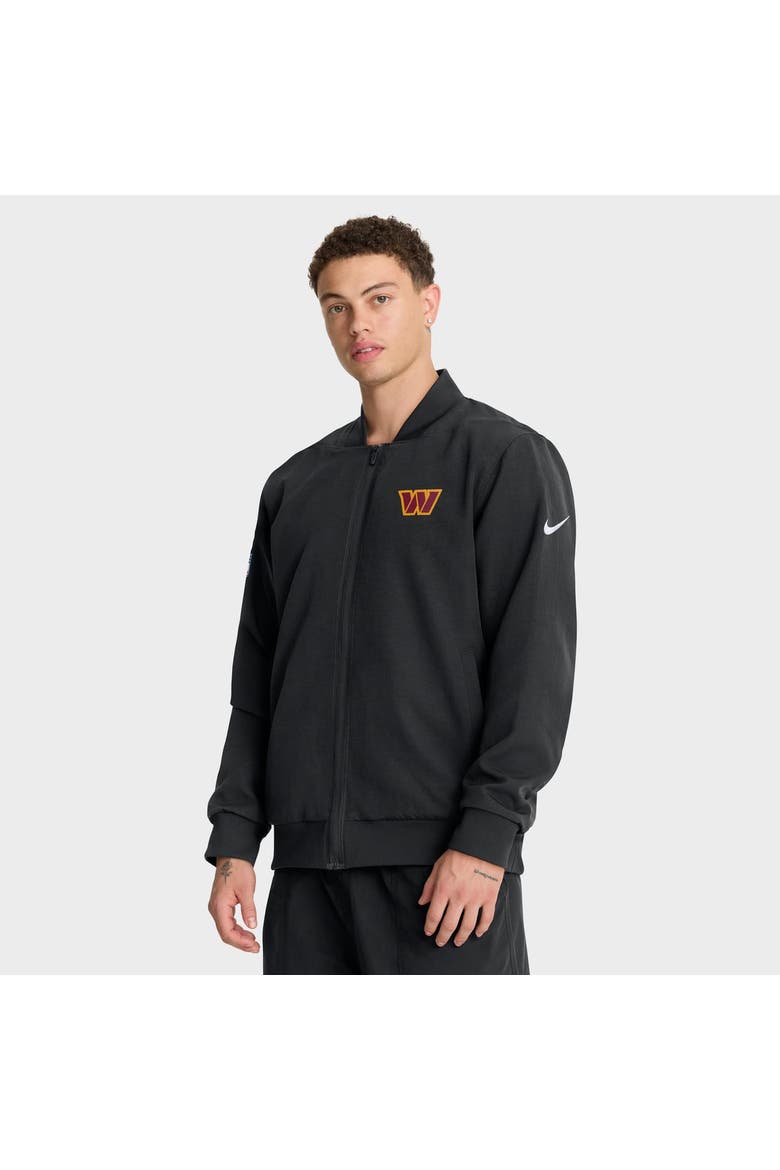 Men's Nike Black Washington Commanders Sideline Powerful Blocking Full-Zip Dri-FIT Bomber Jacket, Main, color, Black
