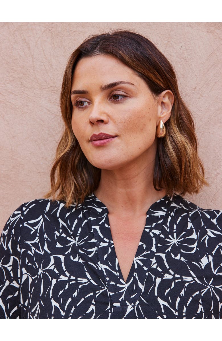 Live Unlimited Print Nehru Collar Top, Alternate, color, Black