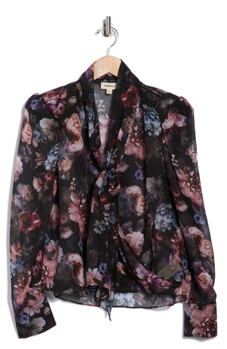 L'AGENCE Cambria Floral Tie Neck Silk Top, Alternate, color,