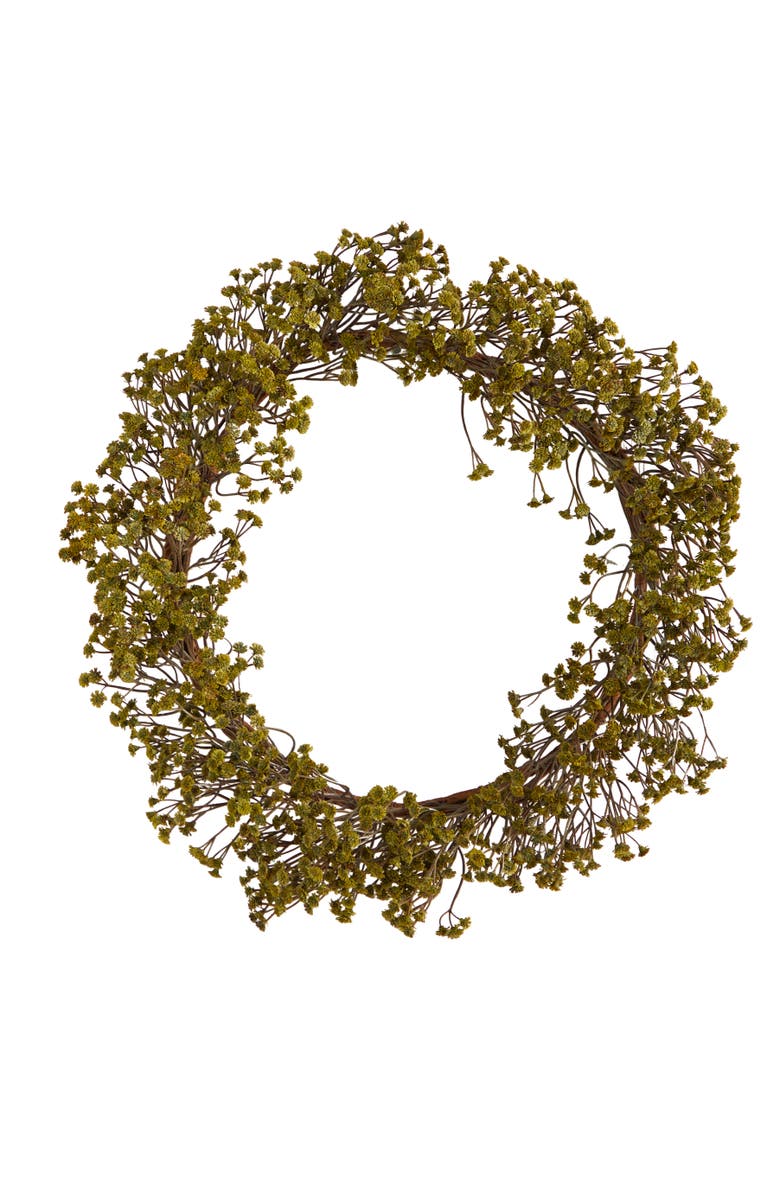 NEARLY NATURAL 20-in Autumn Gypsophila Artificial Wreath, Main, color, Green