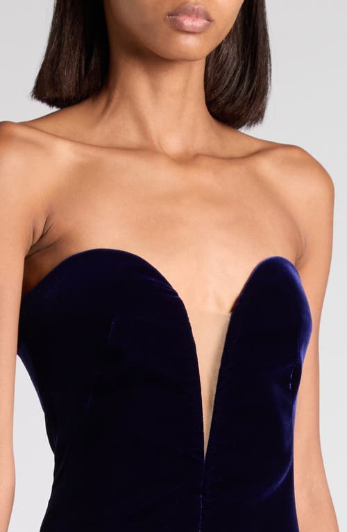 Tom Ford Strapless Plunge Neck Stretch Velvet Cocktail Dress In Multi