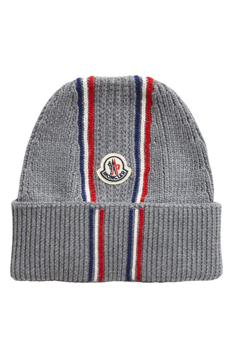 Moncler Tricolor Stripe Wool Beanie, Main, color, 
