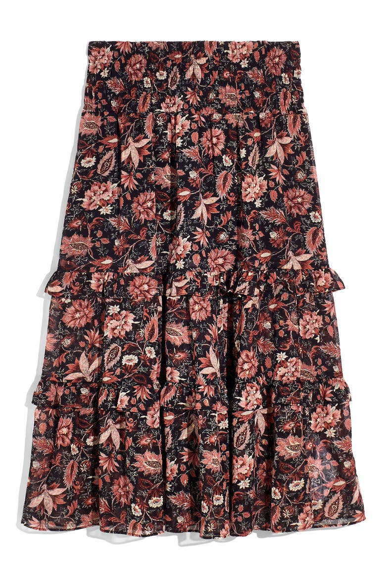 Ruffle Tiered Midi Skirt, Alternate, color, TRUE BLACK