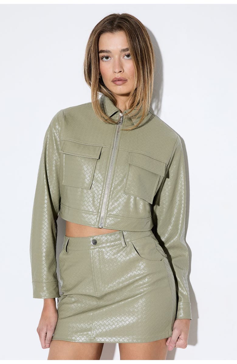MissPap Woven Detail Faux Leather Jacket, Main, color, Olive