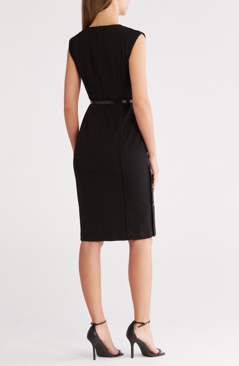 Calvin Klein Sleeveless Belted Side Button Crepe Sheath Dress, Alternate, color,