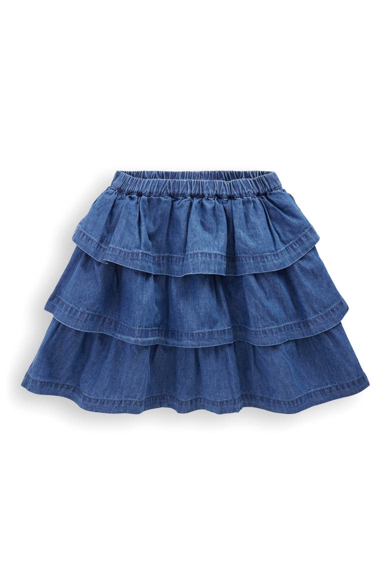 Kids' Tiered Denim Skirt, Main, color, MID VINTAGE DENIM