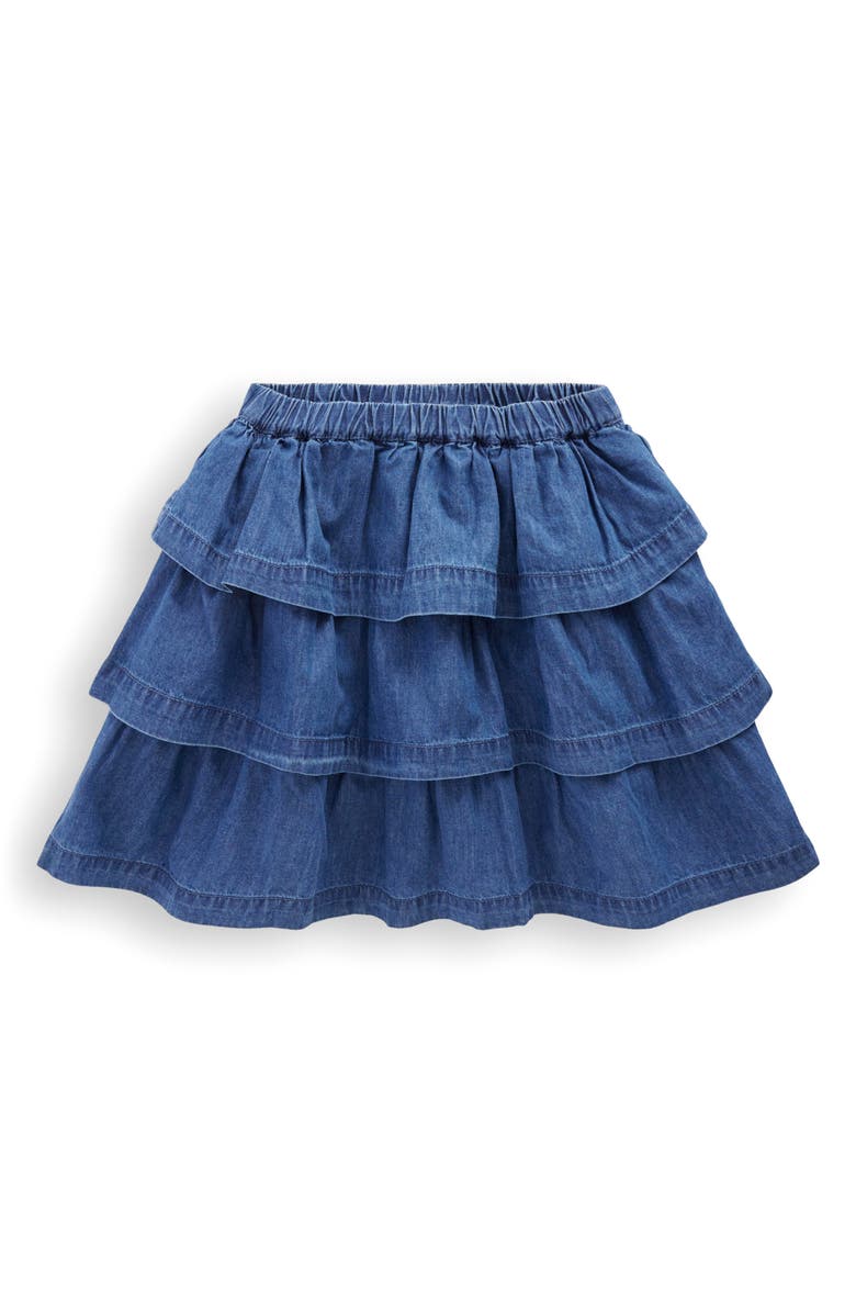 Mini Boden Kids' Tiered Denim Skirt, Main, color, Mid Vintage Denim