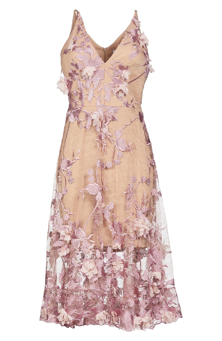Dress the Population Audrey Embroidered Fit & Flare Dress, Alternate, color, Lilac/Nude