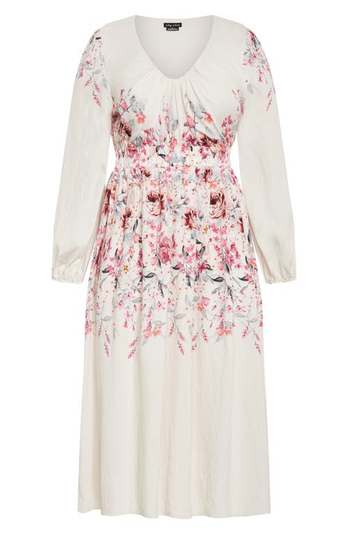 City Chic Keyla Floral Long Sleeve Maxi Dress In Gray