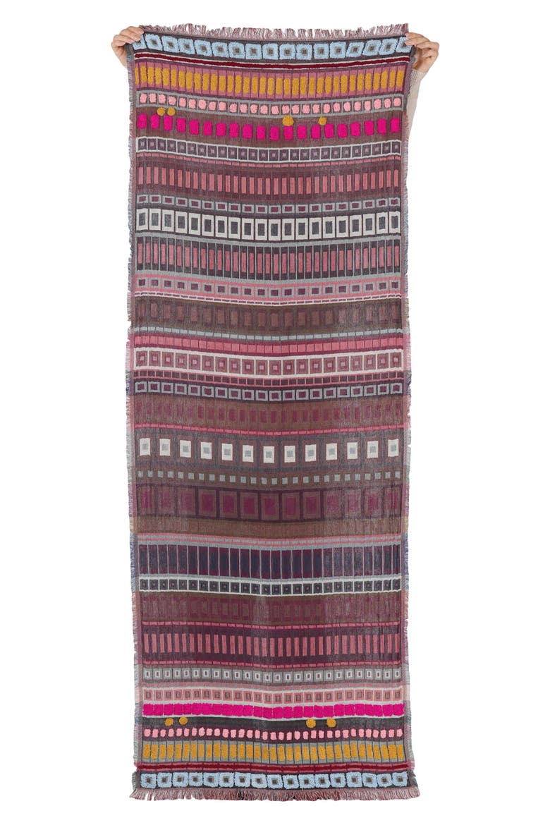 Embroidered Cotton & Wool Fringe Scarf, Alternate, color, WINE