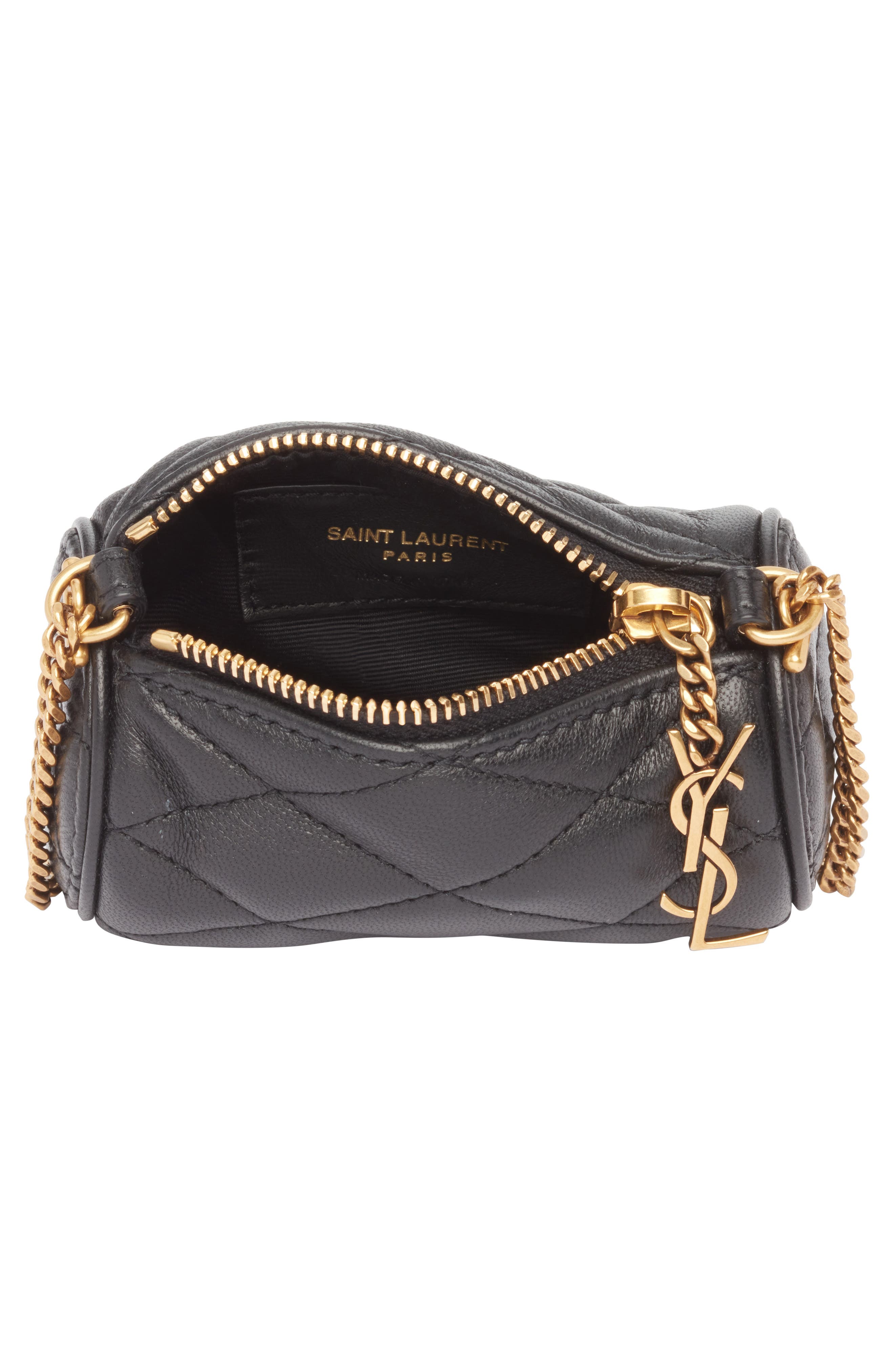 Saint Laurent Micro Sade Quilted Leather Tube Bag, Alternate, color, Noir