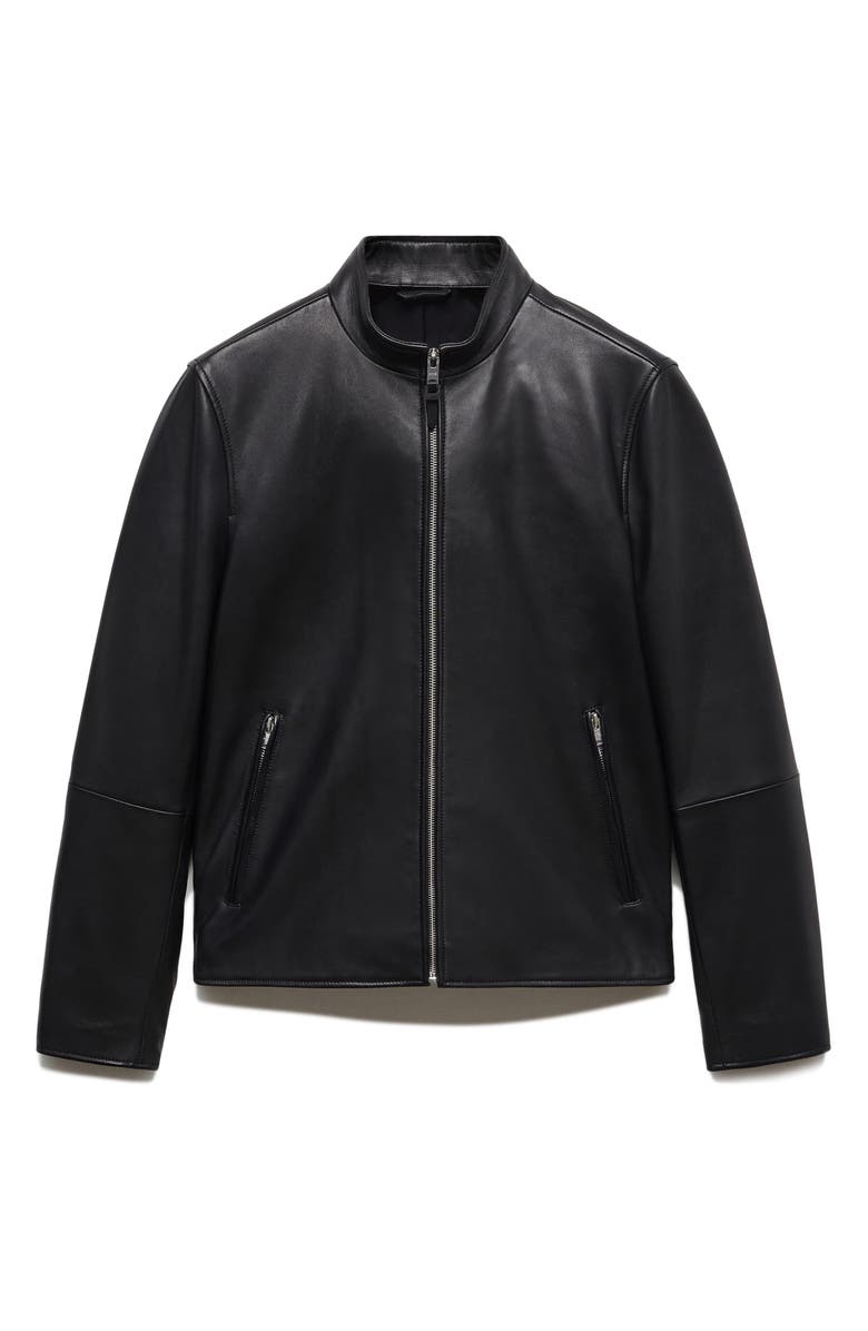 MANGO Leather Biker Jacket, Alternate, color, 