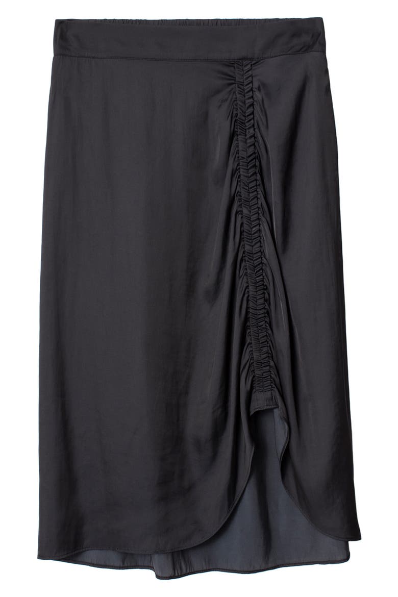 Jiji Ruched Satin Skirt, Alternate, color, NOIR