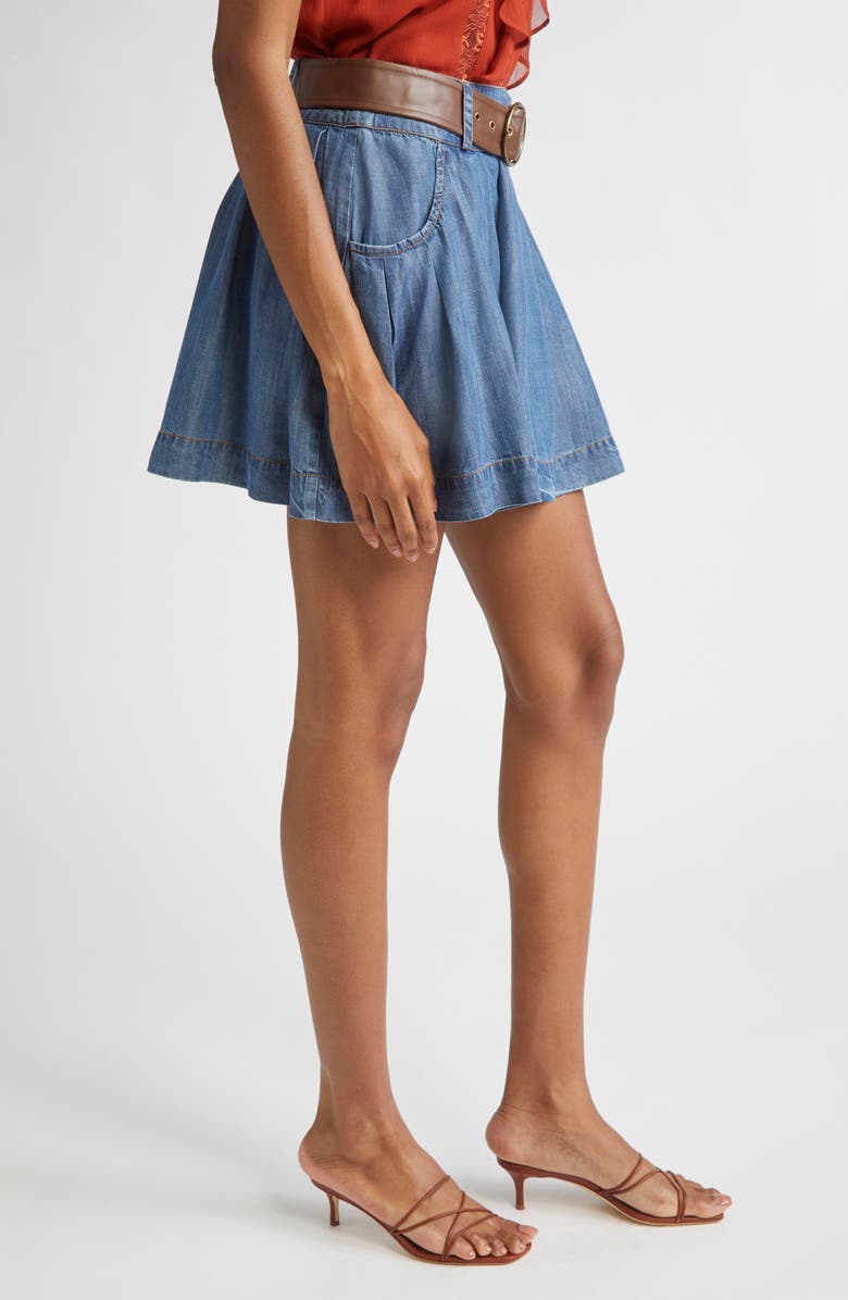 Ramy Brook Owen Belted Chambray Miniskirt, Alternate, color, Chambray