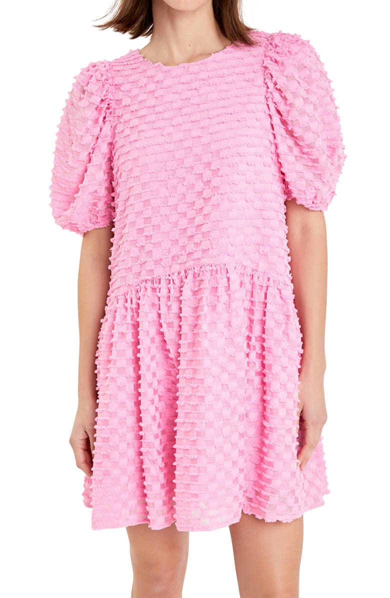 English Factory Check Puff Sleeve Babydoll Minidress, Alternate, color,