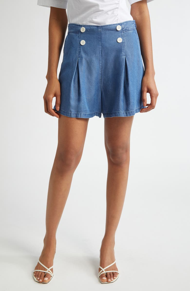 Derek Lam 10 Crosby Milie Pleated Denim Shorts, Main, color, Murray