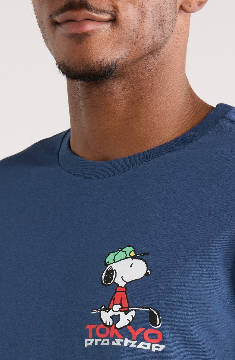 The Forecast Agency Peanuts<sup>®</sup> Tokyo Pro Shop Graphic Cotton T-Shirt, Alternate, color, Denim Blue