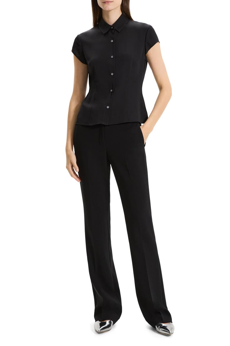 Cap Sleeve Silk Shirt, Alternate, color, BLK
