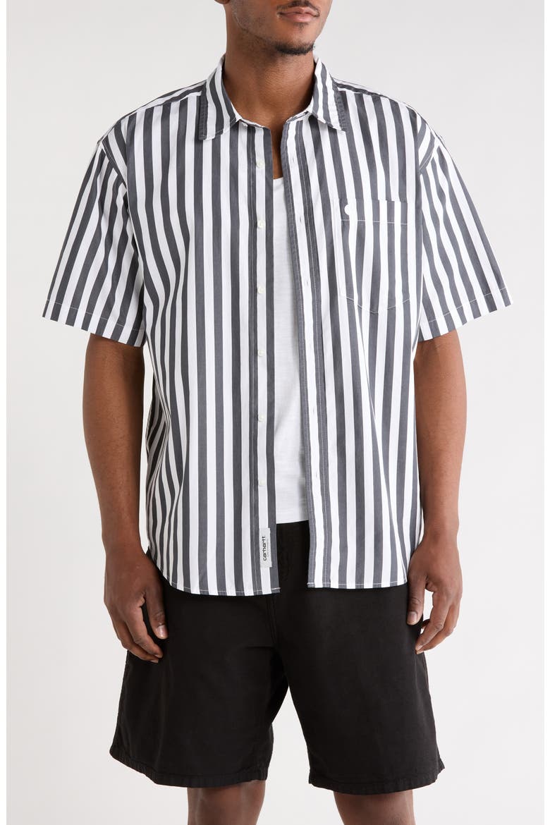 Royce Stripe Short Sleeve Button-Up Shirt, Main, color, ROYCE STRIPE, GRAPHITE / WHITE