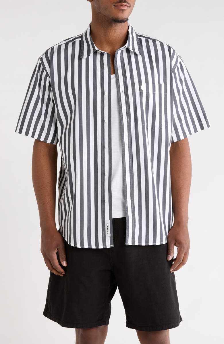 Carhartt Work In Progress Royce Stripe Short Sleeve Button-Up Shirt, Main, color, Royce Stripe, Graphite / White