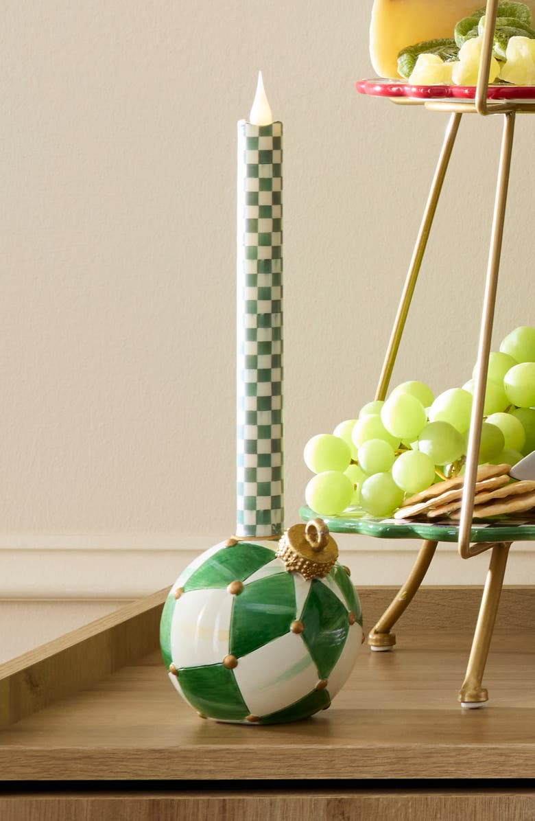 MACKENZIE CHILDS Check It Out Set of 4 Ornament Candleholders, Alternate, color, Green