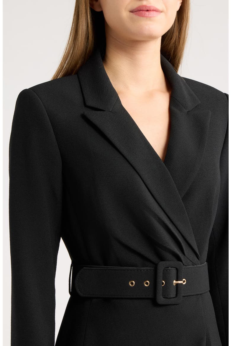 Belted Asymmetric Long Sleeve Dress, Alternate, color, BLACK