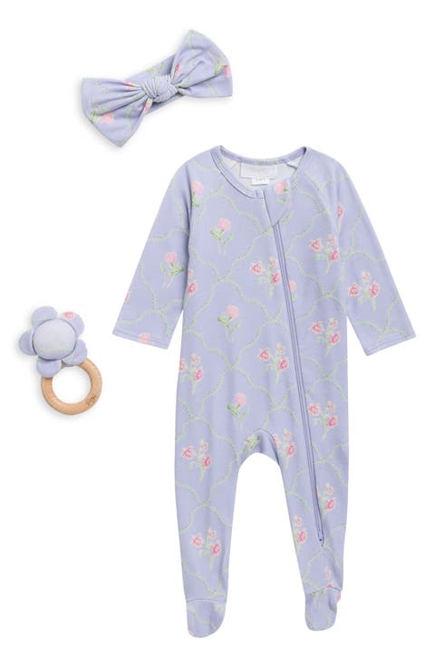 Kids' Cottage Floral Footie, Headband & Rattle Set