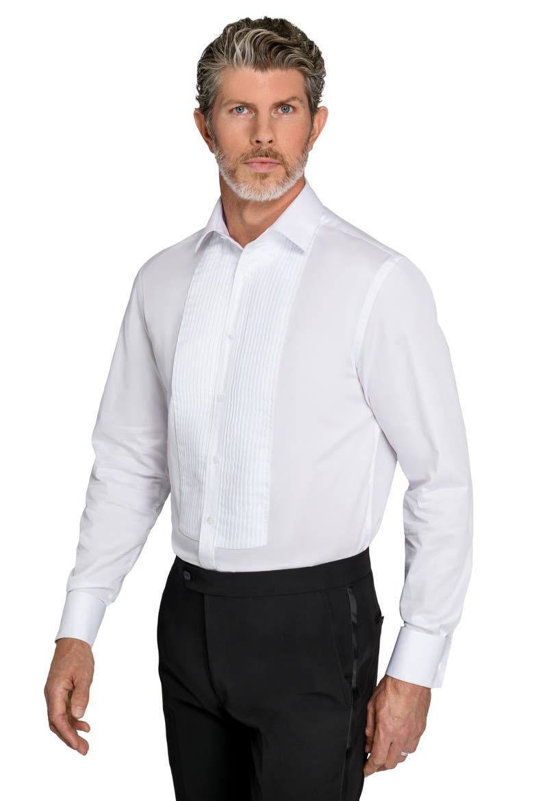 Slim Fit Pleated Tuxedo Shirt, Alternate, color, WHITE