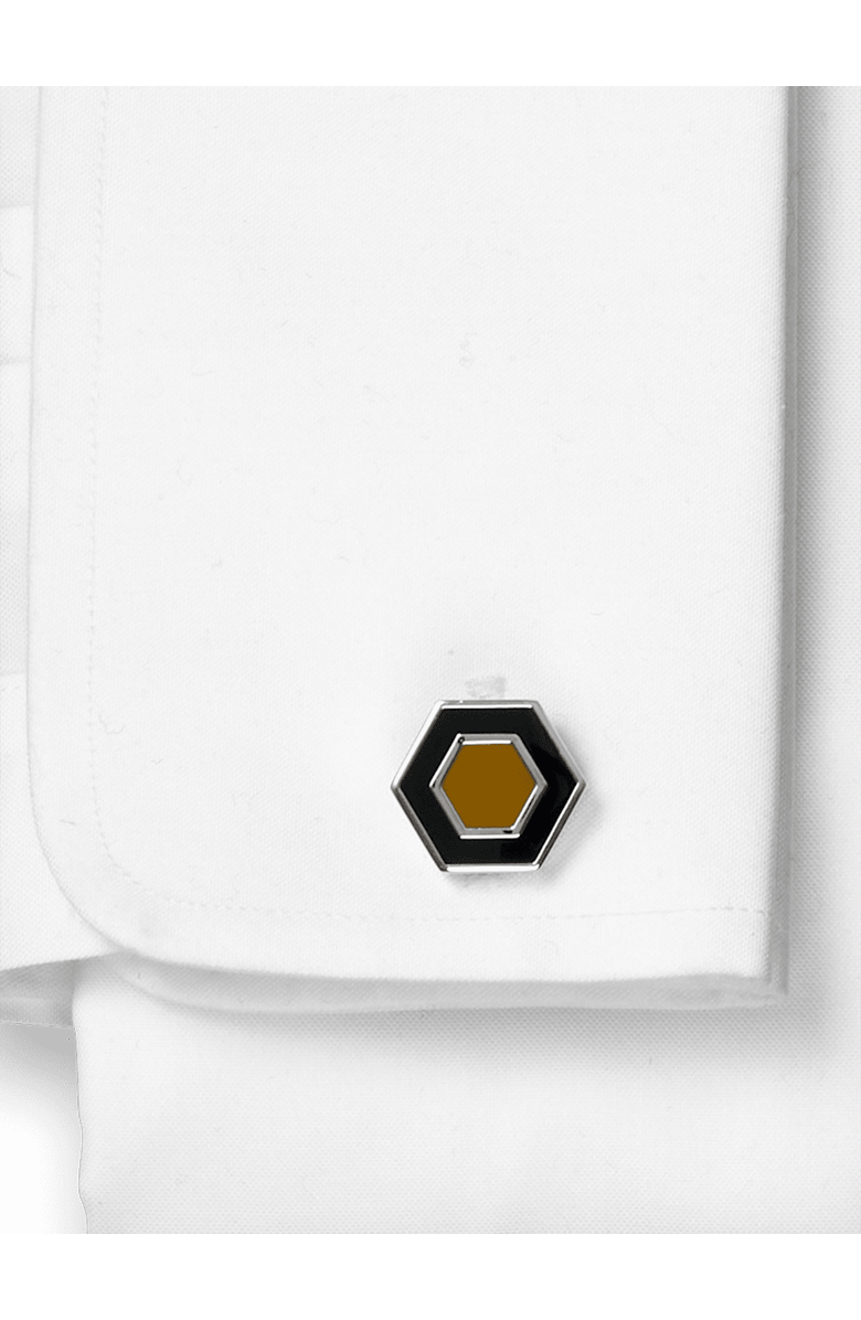 Paul Fredrick Enamel Hexagon Cufflinks, Alternate, color, Black/Tan