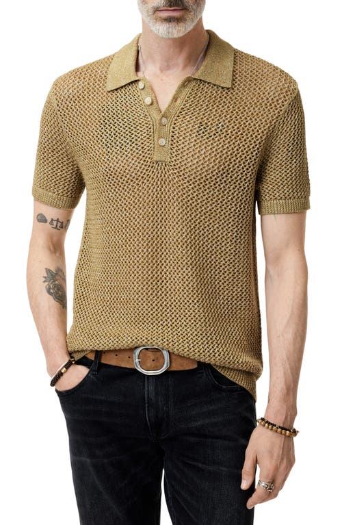 John Varvatos Tapia Openwork Merino & Linen Polo Sweater In Pale Ochre