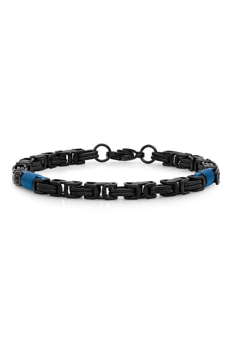 Men's Two Tone Byzantine Chain Bracelet, Main, color, BLACK/BLUE