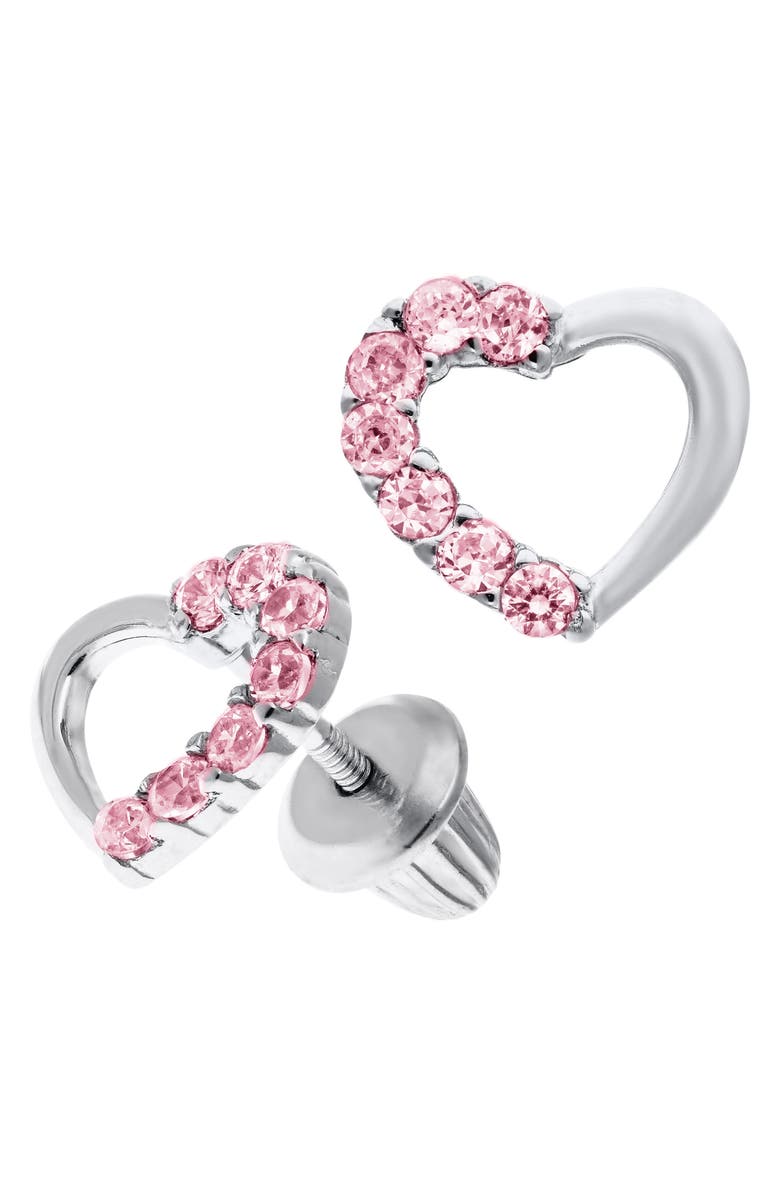 Mignonette Open Heart Sterling Silver & Cubic Zirconia Earrings, Alternate, color, Silver
