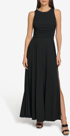 DKNY Ruched Mesh Trim Sleeveless Maxi Dress | Nordstrom