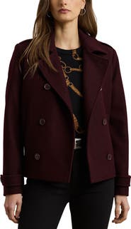 Lauren Ralph Lauren Double Breasted Wool Blend Twill Jacket