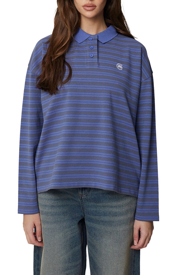 Long Sleeve Striped Polo, Main, color, Blue