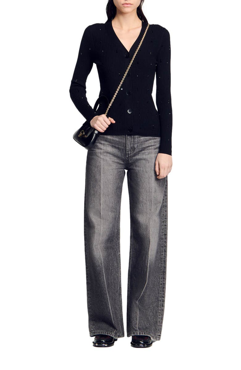 SANDRO Rhinestone cardigan, Alternate, color, 