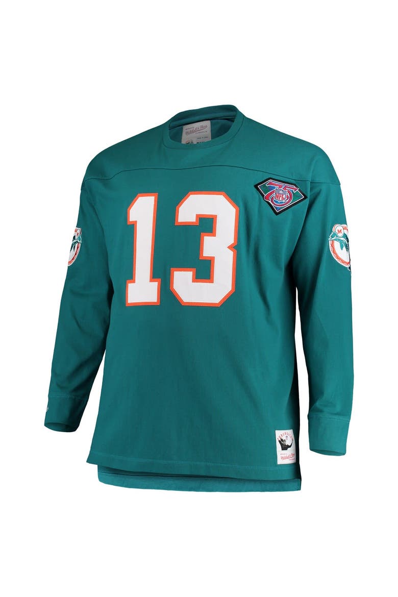Men's Mitchell & Ness Dan Marino Aqua Miami Dolphins Big & Tall Retired Player Name & Number Long Sleeve Top, Alternate, color, Aqua