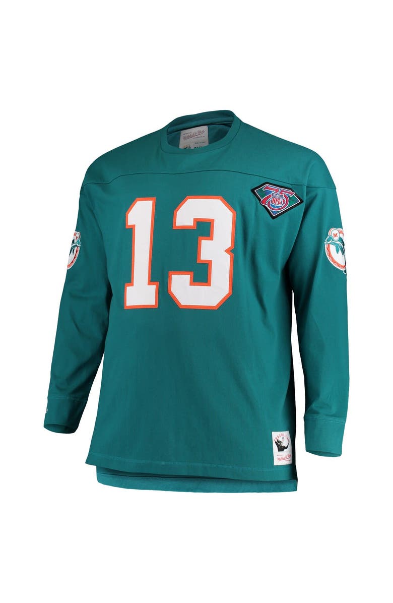 Mitchell & Ness Men's Mitchell & Ness Dan Marino Aqua Miami Dolphins Big & Tall Retired Player Name & Number Long Sleeve Top, Alternate, color, 