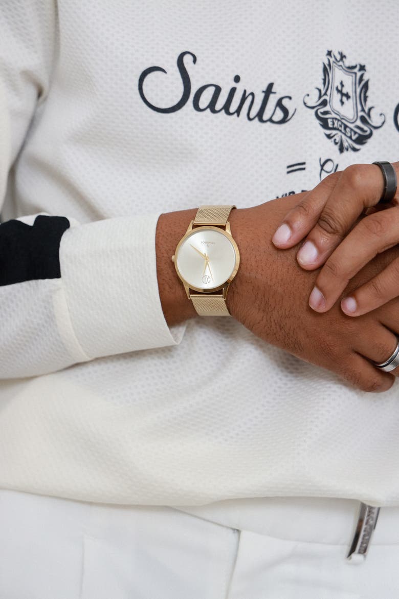 Minimalist Wafer Slim Round Watch- 40MM, Alternate, color, Mesh Champagne