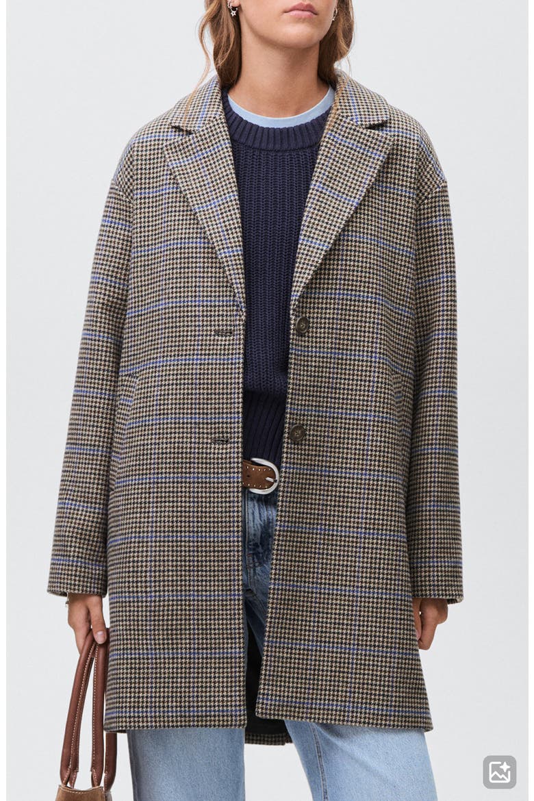 Houndstooth Longline Coat, Main, color, BEIGE