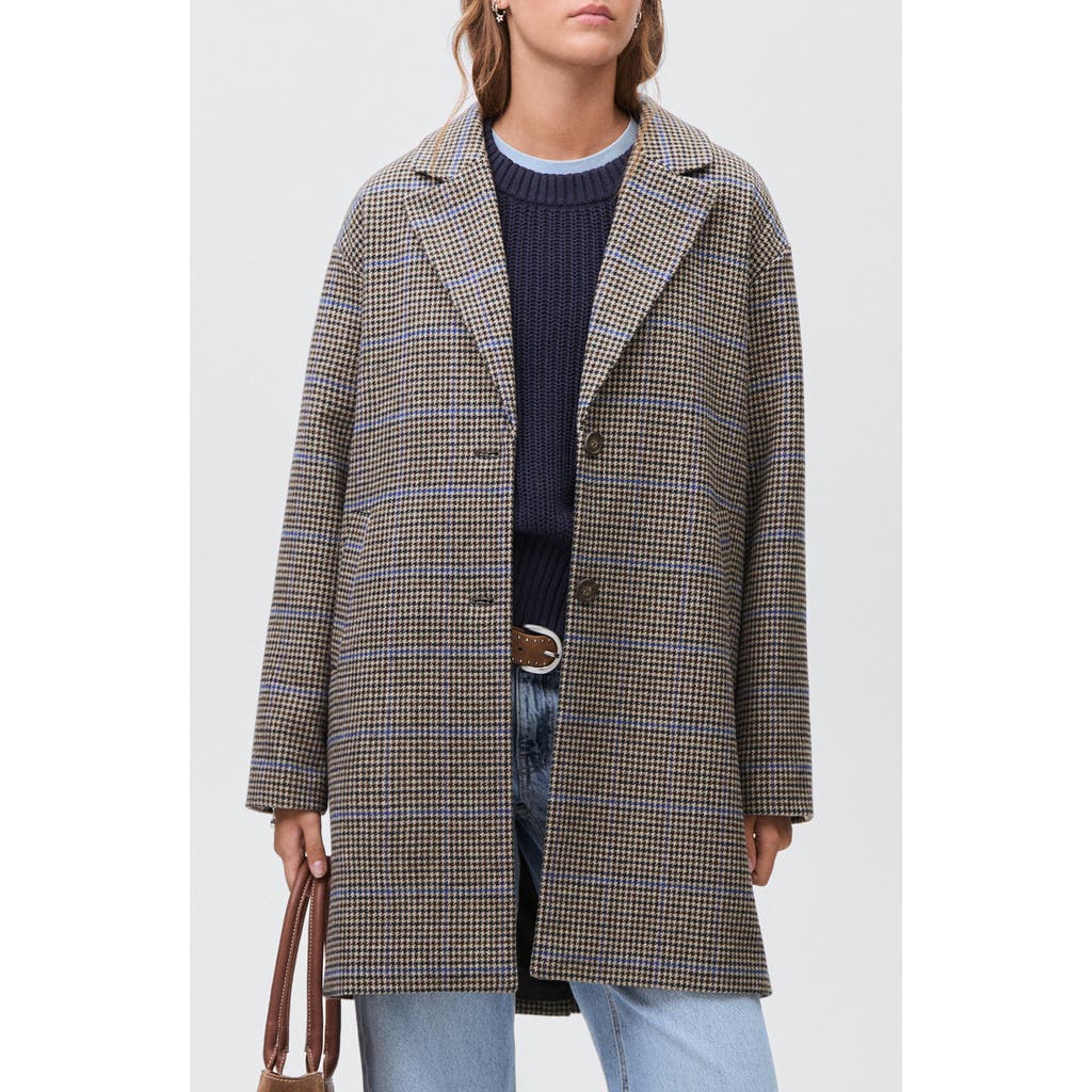 Mango Teen Houndstooth Longline Coat In Neutral