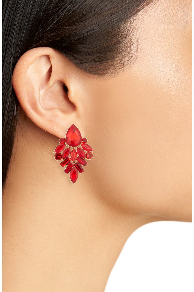 Mixed Crystal Drop Earrings, Alternate, color, GOLD/ RED