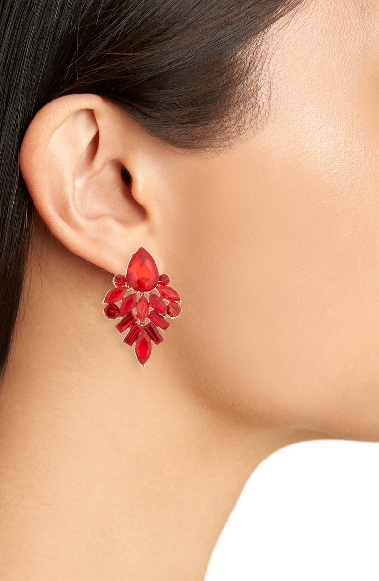 Cara Mixed Crystal Drop Earrings, Alternate, color, Gold/ Red