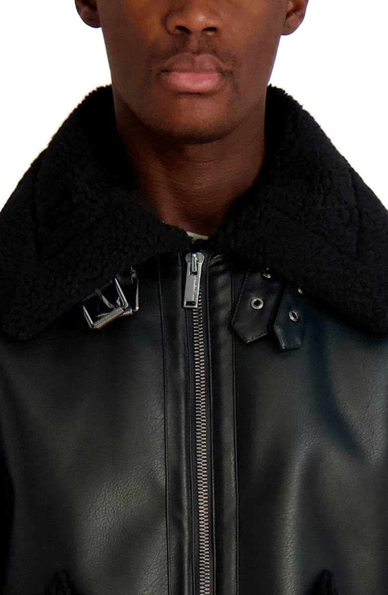 KARL LAGERFELD Mixed Media Bomber With Faux Fur Trim, Alternate, color, Black