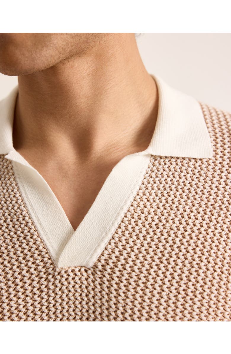 Orlebar Brown Horton Crochet Tailored Chevron Crochet Polo, Alternate, color, Biscuit