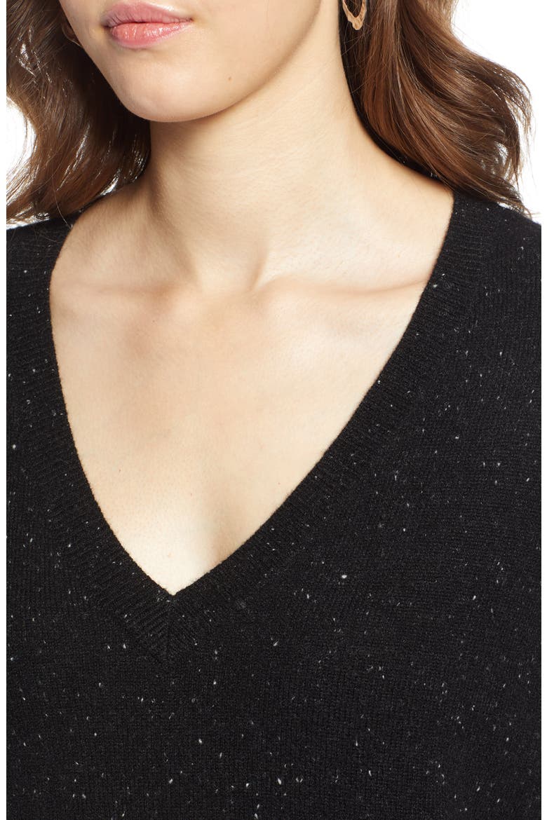 Relaxed V-Neck Cashmere Sweater, Alternate, color, BLACK NEP PATTERN