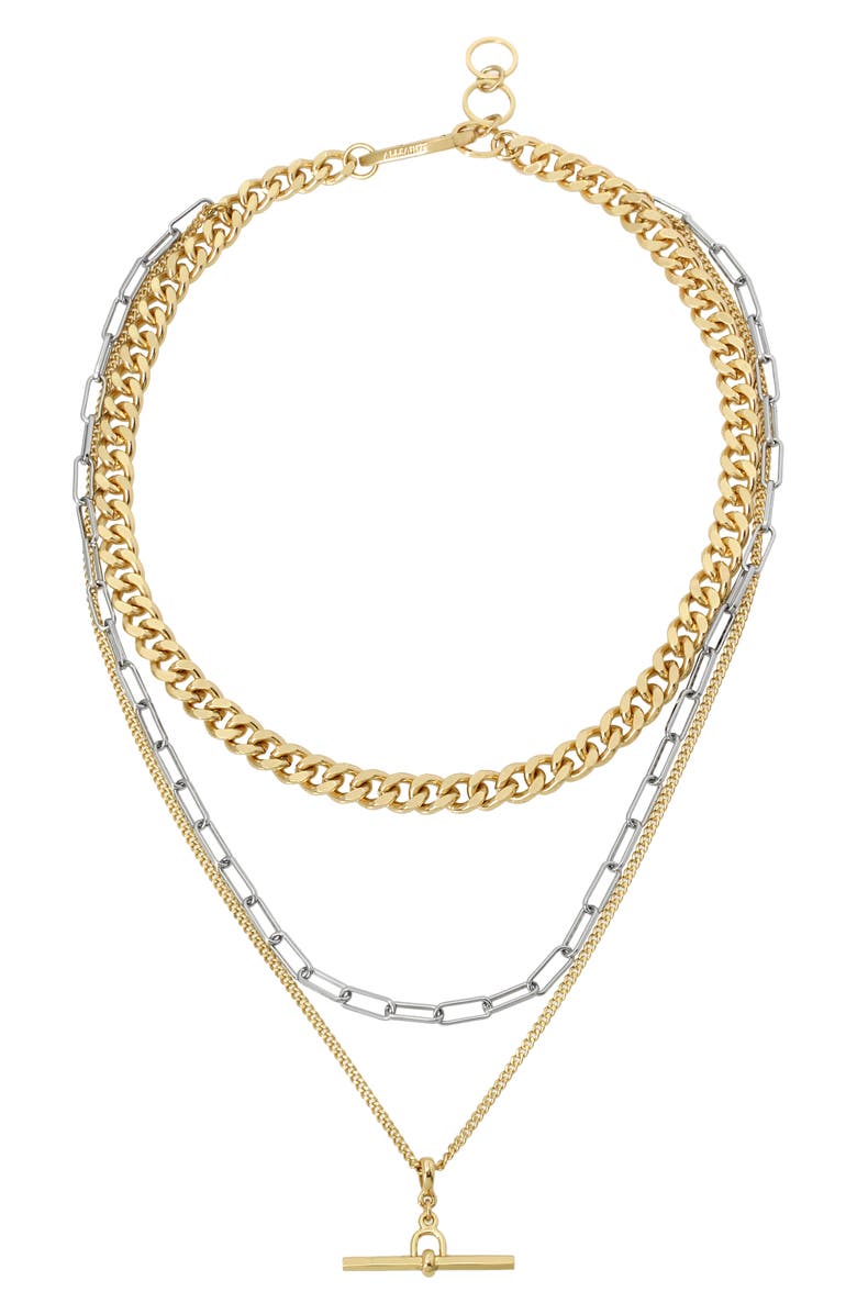 AllSaints Two-Tone Layered Bar Pendant Necklace, Main, color, 
