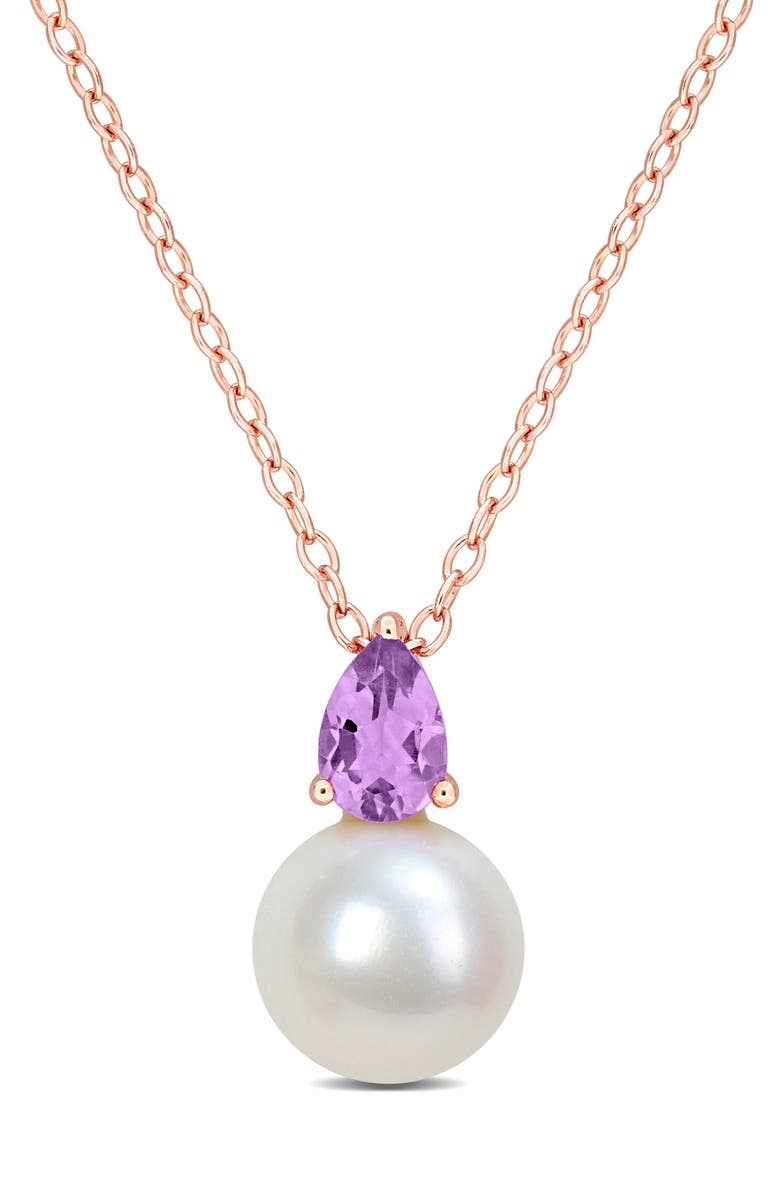 DELMAR Amethyst & Freshwater Pearl Pendant Necklace, Main, color, Purple