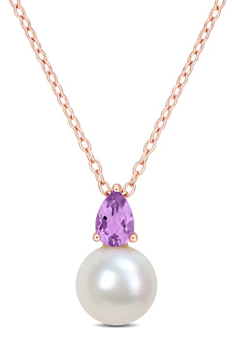 Amethyst & Freshwater Pearl Pendant Necklace